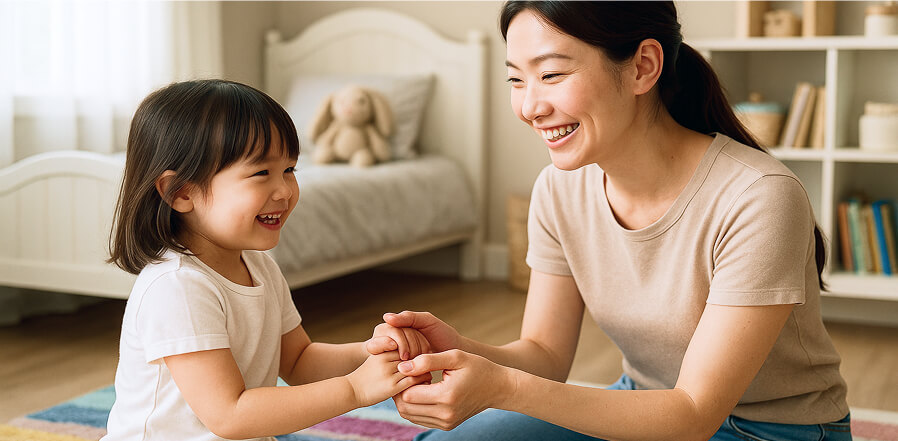 3歳くらいの子とシッターが遊んでいる様子
