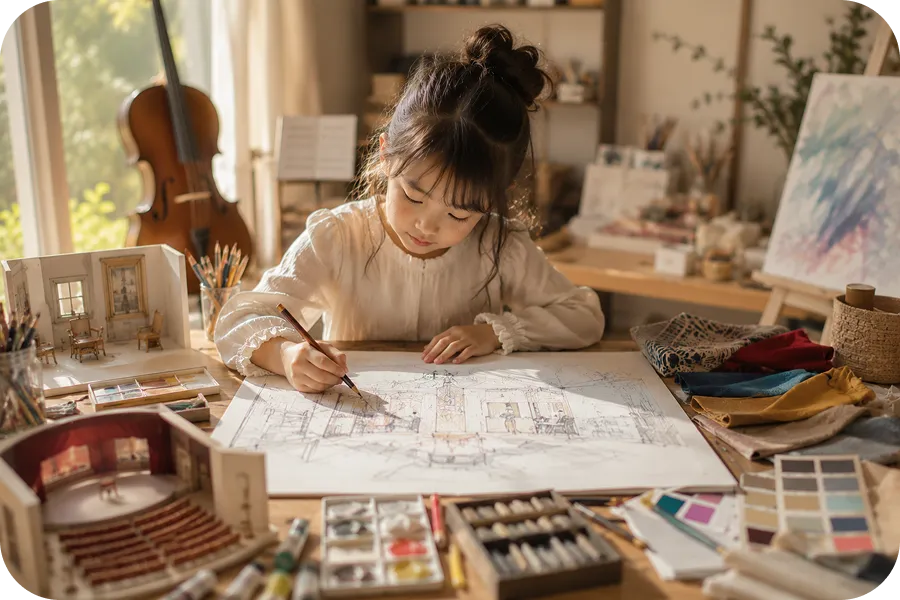 舞台美術や空間デザインの構想を描きながら想像力を育む子ども｜Baby-J 芸術・創造