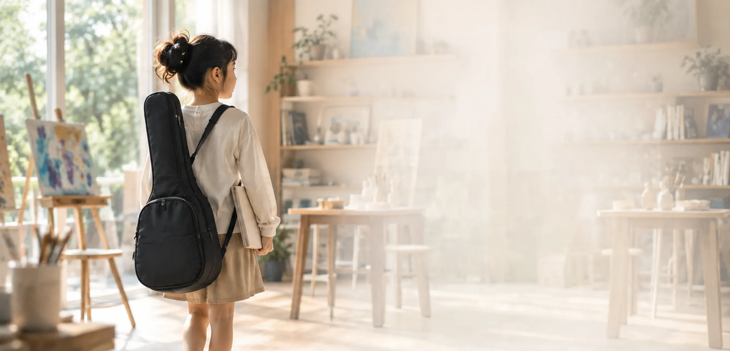 楽器ケースを背負って歩き出す後ろ姿。好きなことが、この子の未来につながっていくといいな｜Baby-J 芸術・創造