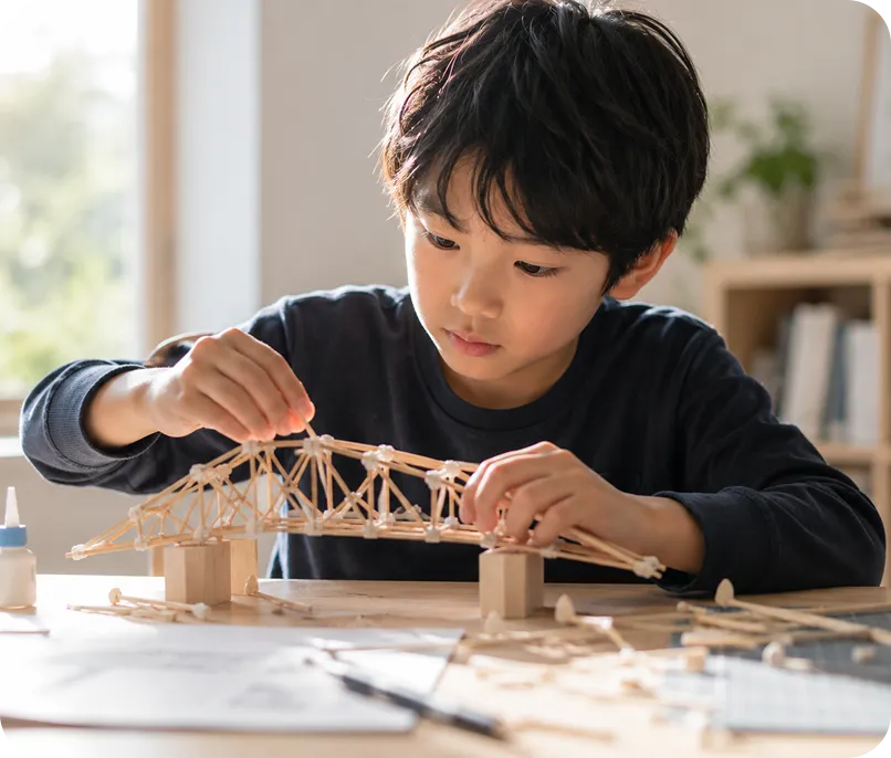 模型づくりを通して、工学やものづくりを深く探究する子ども
