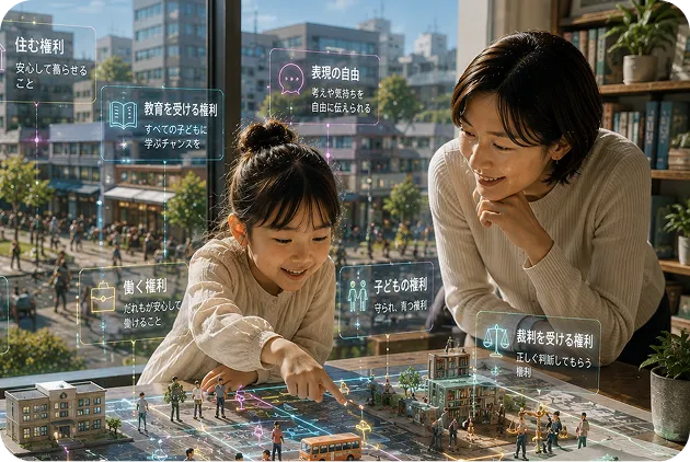 家庭教師と社会の仕組みを考えながら、法律・社会について学ぶ子ども