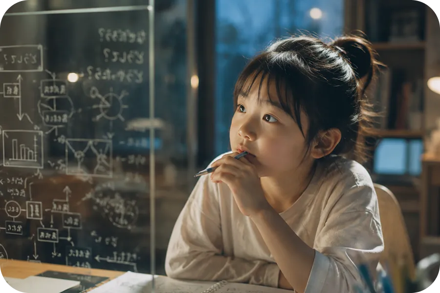 数式や図を頭の中で思い描きながら、自分で答えを導こうと考えを巡らせる子ども